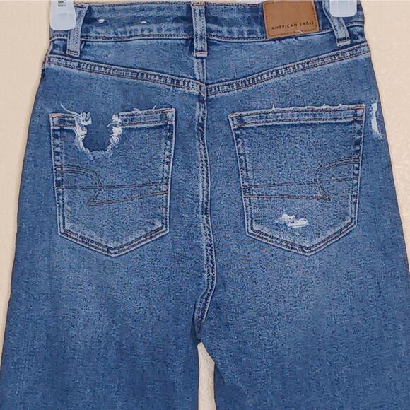 American Eagle Highest Rise Mom Jean Womens Size 00 Blue Distressed Ripped - Picture 7 of 16